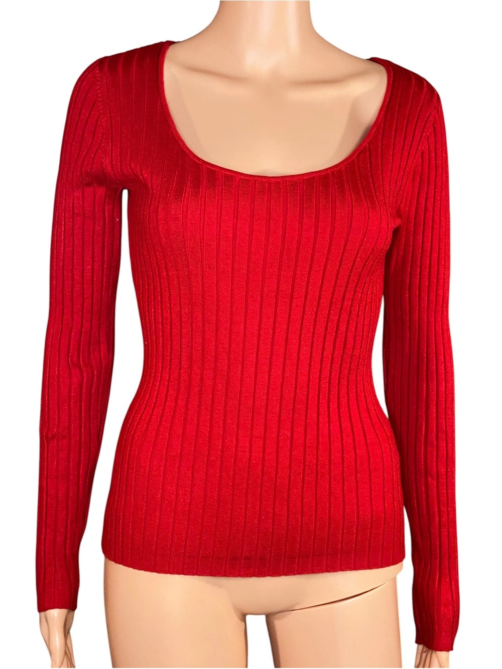 Cyrus Red Ribbed Sweater Scoop Neck Long Sleeve Cozy Knit Pull Over Style SZ XS
